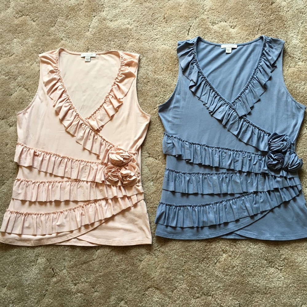 Boston Proper Pink and Blue Ruffled Tanks with Rosettes